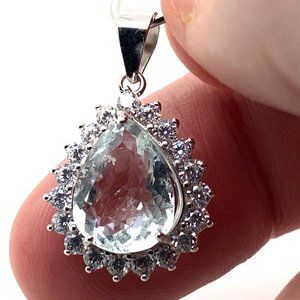 Aquamarine 3.28ct White Gold Solid Silver Pendant